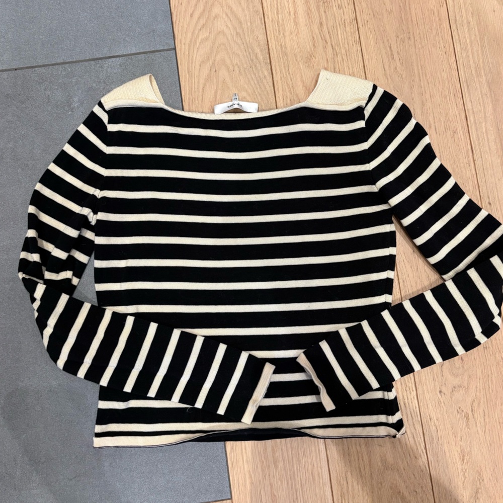 Frame Knit Boatneck Black and Cream Striped Top - Picture 3 of 5
